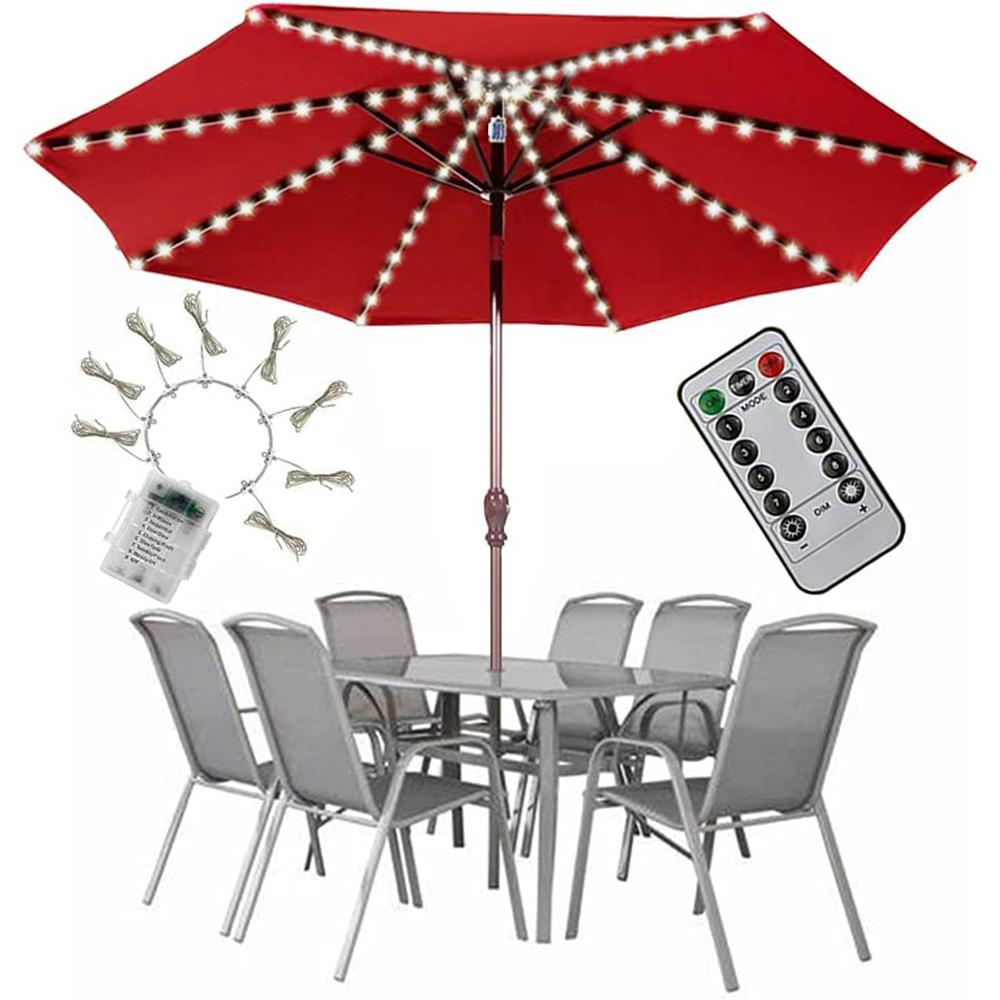 

IP67 Зонт Светильник 104 светодиодных гирлянды на батарейках 8 режимов дистанционного управления для наружного сада, патио, зонтика, кемпинговой палатки белый