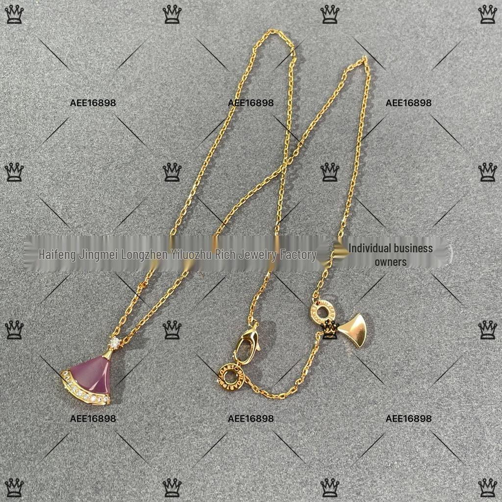 V Gold High Fan-shaped Clavicle Necklace: 18k Rose Gold with Red Agate, Diamond Accents, and White Shell on 925 Silver for Women
