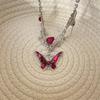 Gotischer Roter Kristall Schmetterling Anhänger Silber Geisterkralle Kurze Choker Kette Halskette für Frauen Punk Y2K Anhänger Schmuck Zubehör