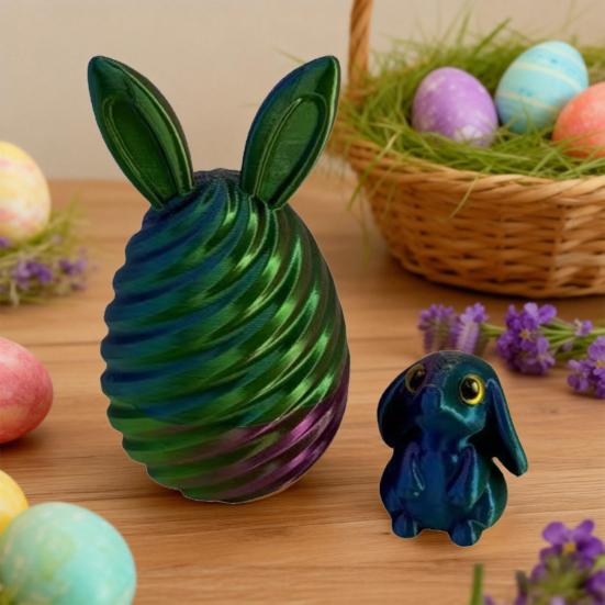3D Printed Easter Egg with Mini Bunny Inside Spiral Bunny Egg Fidget Toy for Home Office Decor Easter Basket Stuffers for Kids Adults