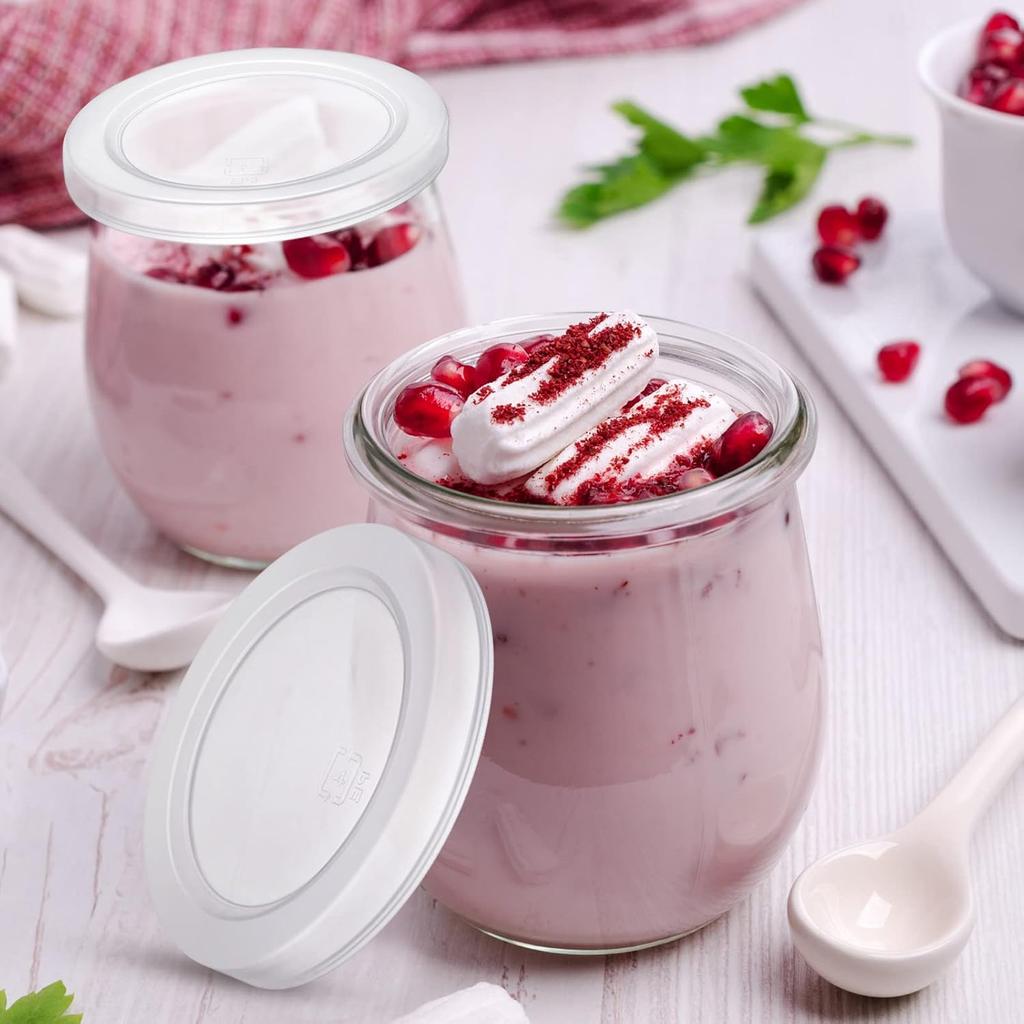 Hoolerry 10 Pcs Yogurt Jar Lids Set 2.64 Inch Clear Plastic Food Storage Replacement Lids Covers Compatible with Oui Yogurt Jars for Coffee Cookie