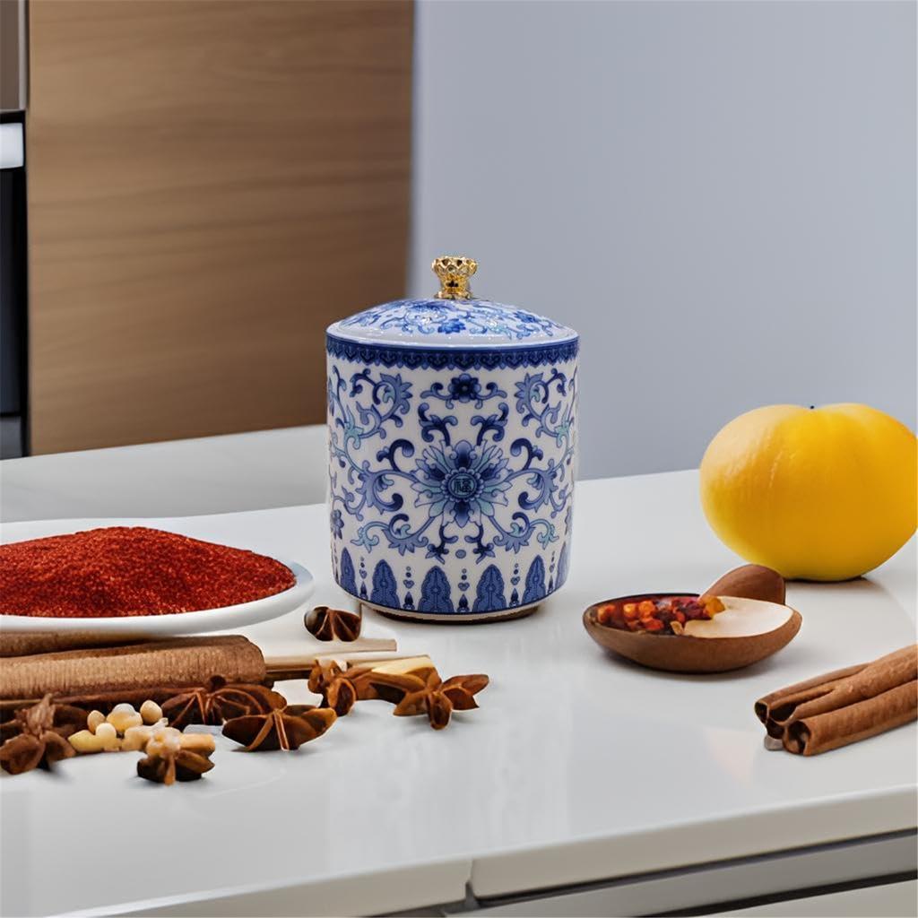 Ceramic Storage Jar Multifunctional Tea Salt Candy Canister Storage Container with Airtight Lid for Cooking