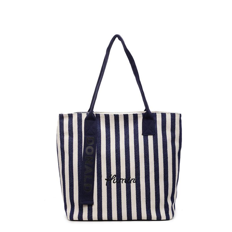 Hot-selling striped canvas bag women's new large-capacity class tote bag shoulder tote bag