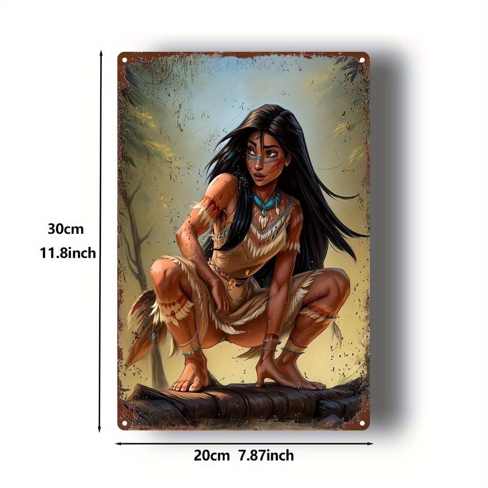 

Native American Female Metal Wall Decor, 8x12in Vintage Sign with Pre-Drilled Holes, Home Gift 20x30cm（7.8x11.8inch）