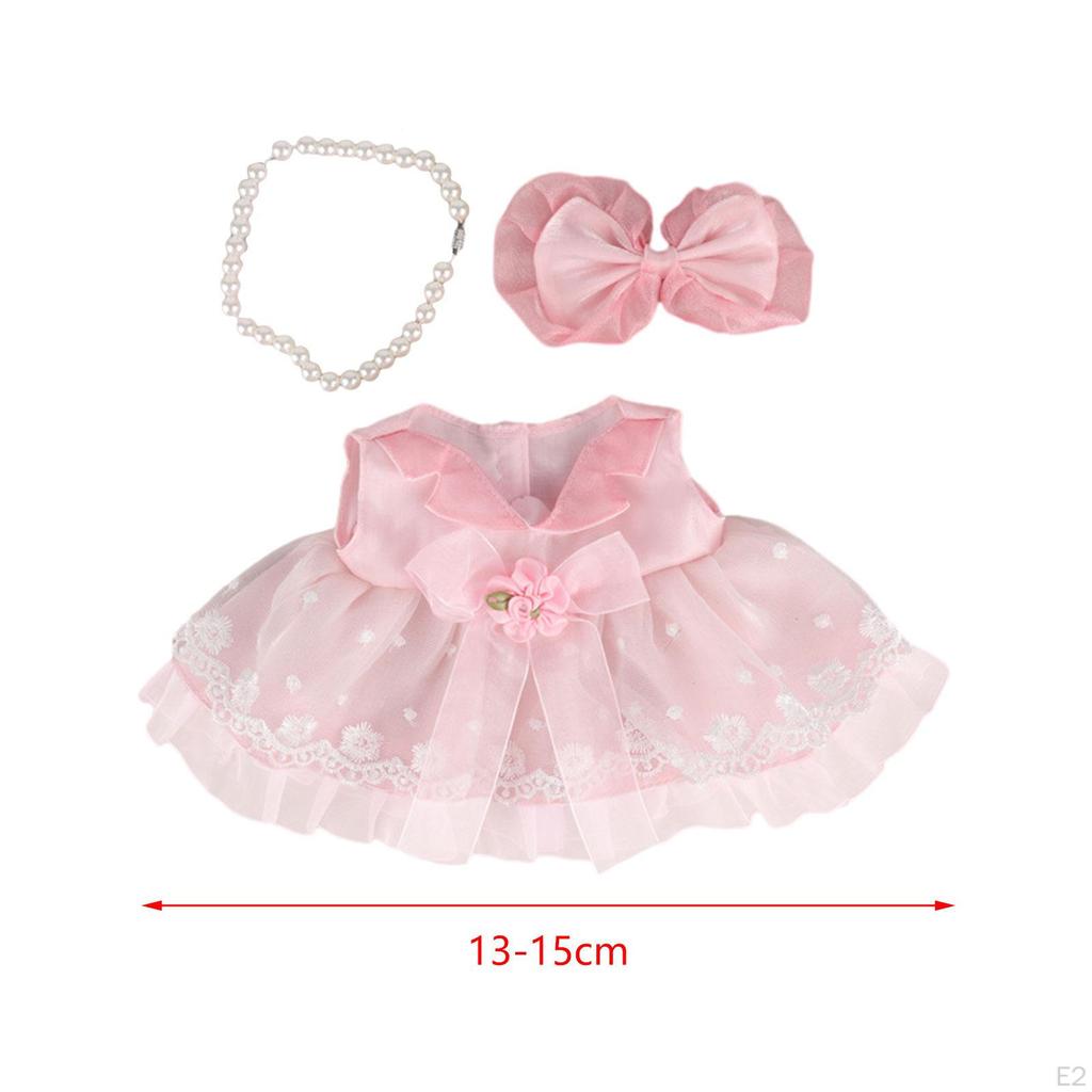 3 Pieces Doll Dress with Ribbon Hairpin Necklace, Miniature Clothing Accessories for 38cm Dolls,