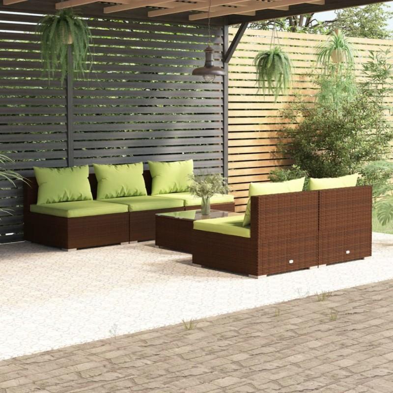 Día y Noche - Día y Noche Set muebles de jardín 6 piezas y cojines ratán sintético marrón