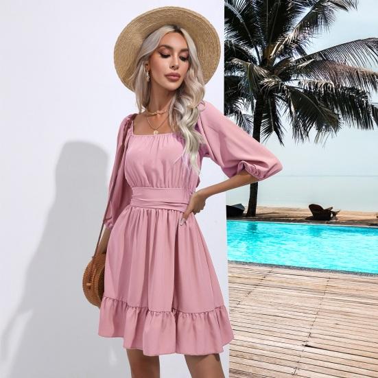 Square Neck Summer Dresses for Women Tie Back Half Puff Sleeve
