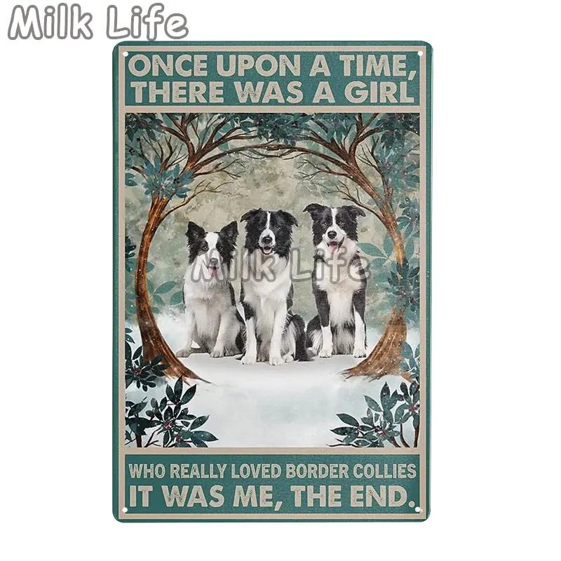 Metal Tin Sign Vintage Funny Border Collie Dog for Coffee Bathroom Toilet Pet Shop Home Sweet Home Sign Bedroom Art Wall Decor