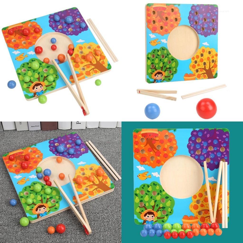 Wooden Matching Color Bead Game Children Hand Eye Coordination Educational Toy