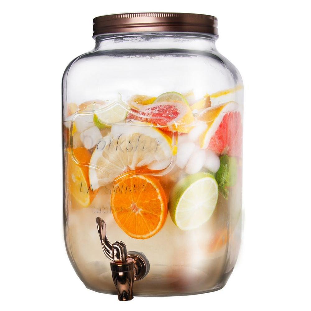 Dispensador de Bebidas Grande de Vidrio con Grifo y Tapa Metálica 8.8L