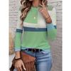 Casual Long Sleeve Women In Mint Green Turquoise with Horizontal Stripes, Featuring a O Neck