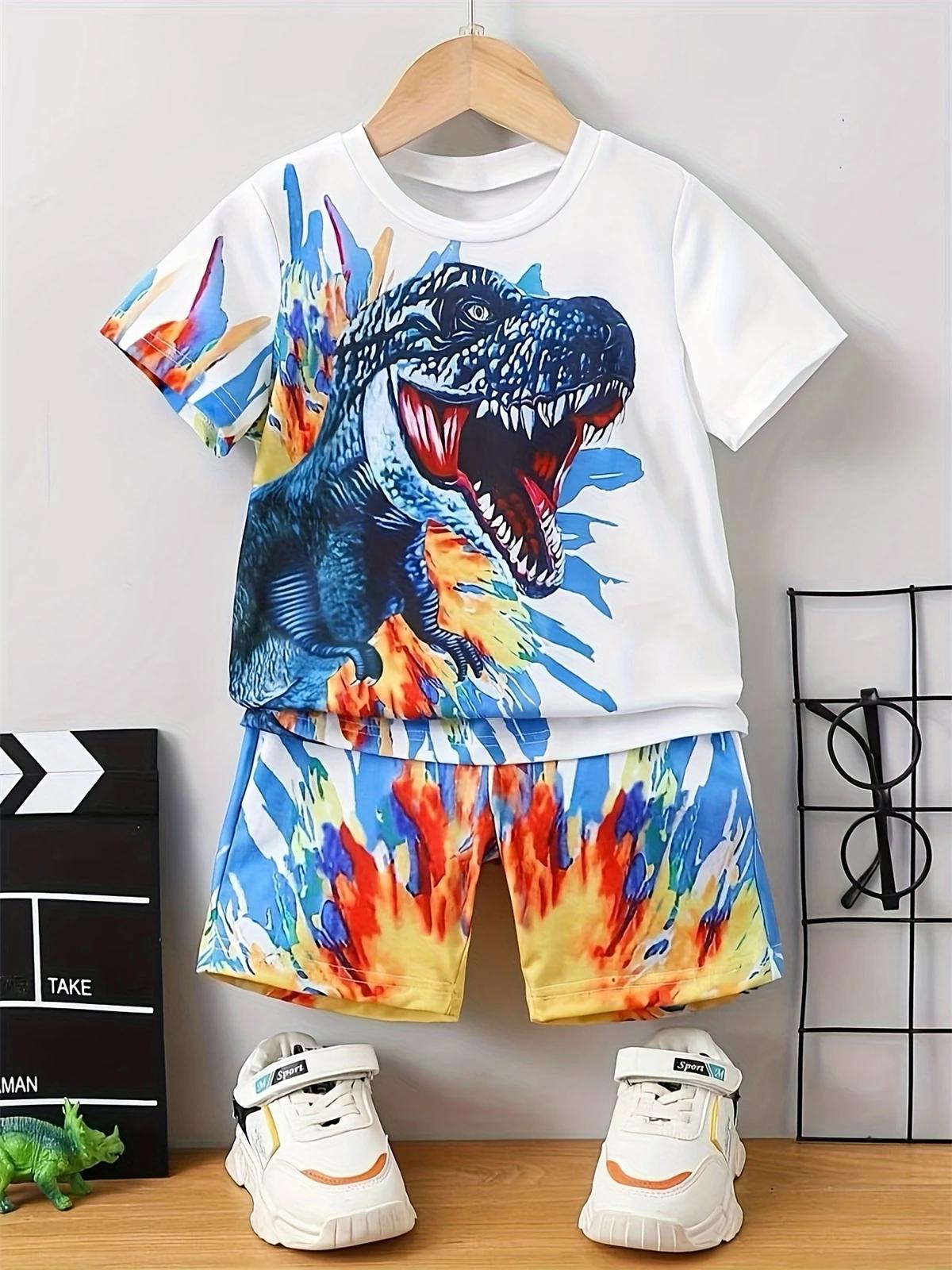 

Летний комплект одежды для мальчиков и девочек, футболки и шорты с принтом в виде разноцветных пауков, детский костюм из 2 предметов, верхняя и нижняя части 140