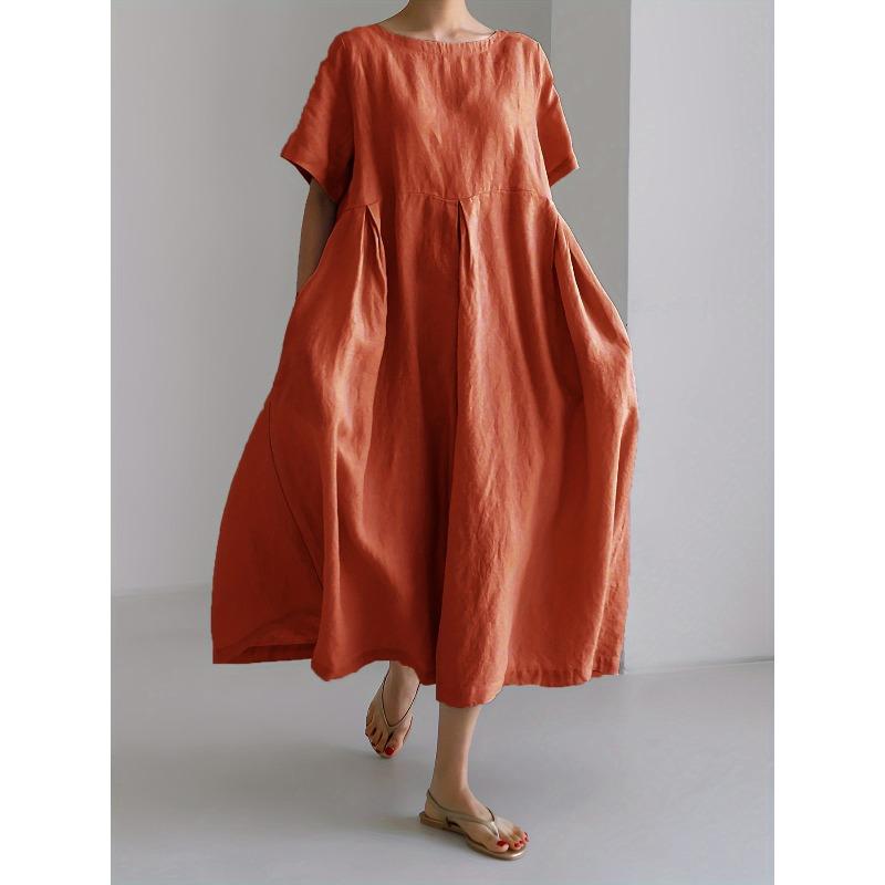 BITCED Fashion Summer Spring Solid Color Print Short Sleeve O-Neck Casual Dresses