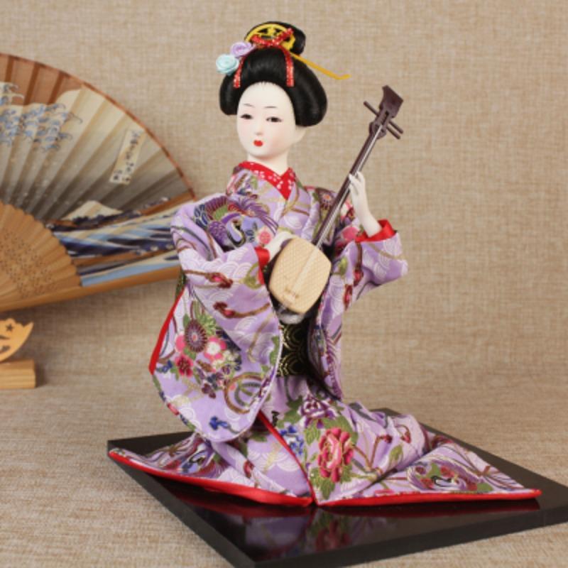 Japanese Kimono Geisha Doll Silk Figure Sitting Posture Style 14inch Japanese Cuisine Decoration Hotel Supplies New Year Gift