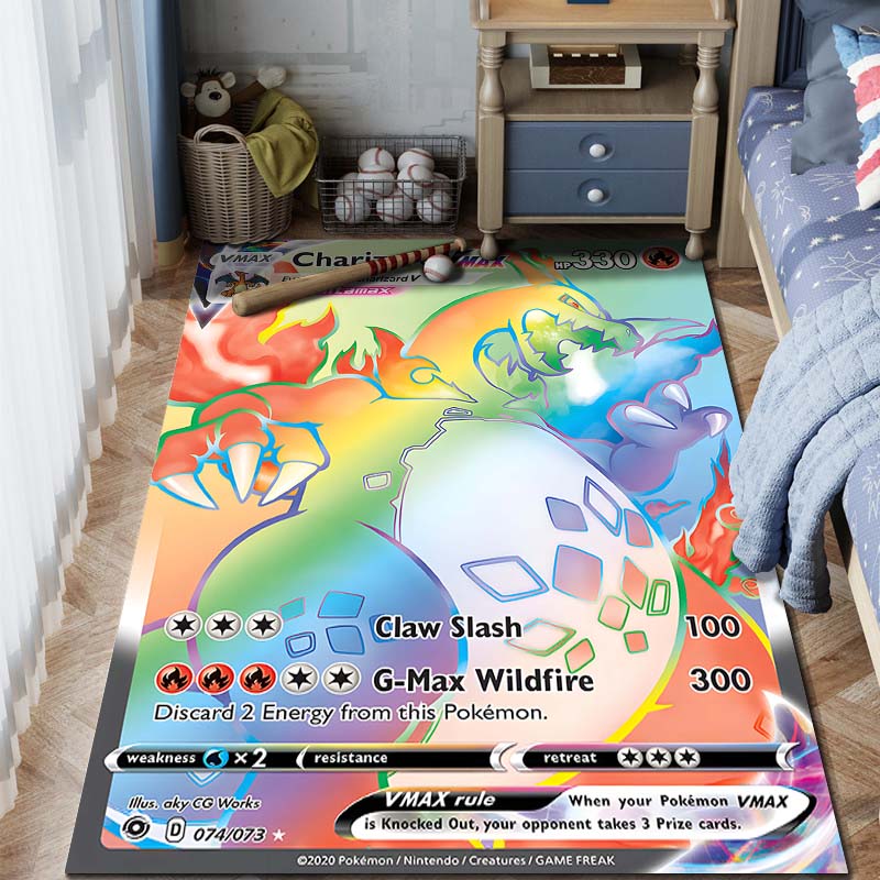 1 ks Karta Pokémon s potiskem Charizarda Koberec pro domácnost Obývací pokoj Ložnice Dětský pokoj Dekorace Protiskluzová podložka na podlahu Koberec do herní zóny Dárky