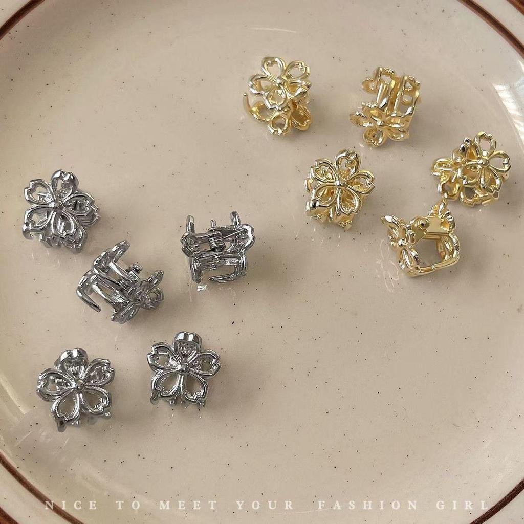 Mini Metal Flower Hair Claw Clip for Women - Cute Side Hair Accessory for Bangs and Flyaways