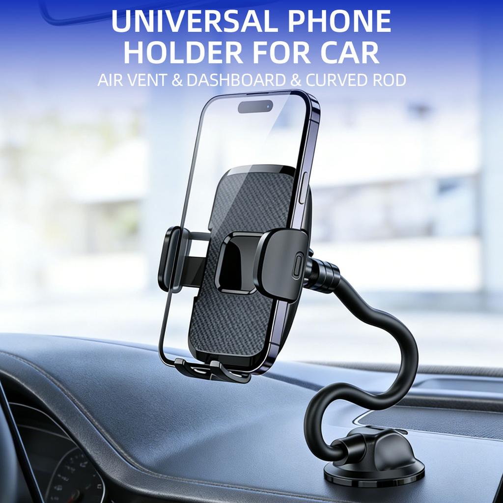 Car Flexible Long Arm Phone Mount Interior 360° Rotatable Auto Mount Dashboard Holder With Suction Cup Universal Handsfree