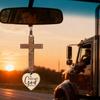Car Rearview Mirror Hanging Cross Wood Christian Bible Verse Ornament Unisex Christian Jesus Car Interior Decorations Gift
