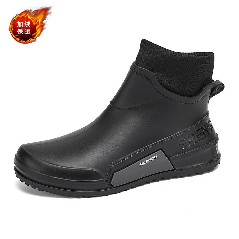 Winter warm and velvet couple waterproof rain shoes Kitchen back chef shoes waterproof shoes Short men's and women's rain boots