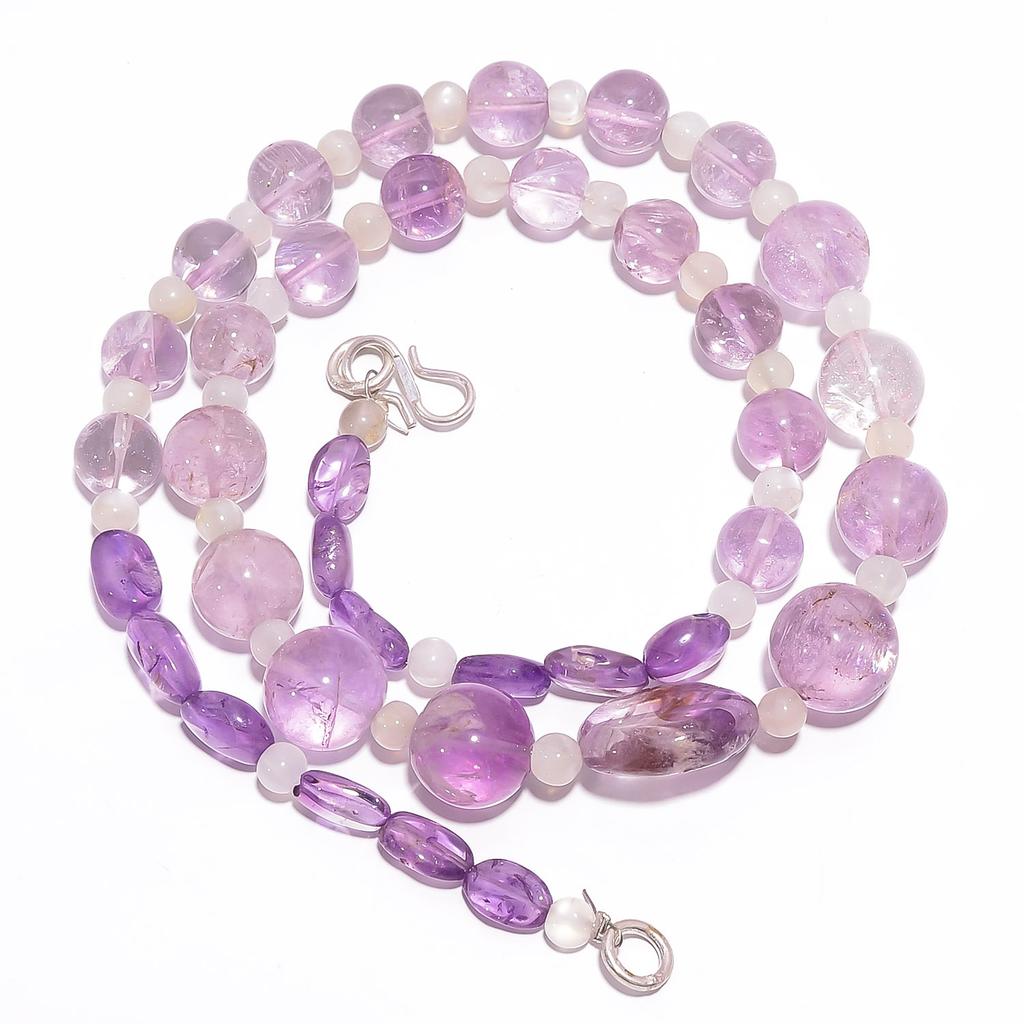 Natural Amethyst Moonstone Gemstone Smooth Beads Necklace 4-16 Mm 18" UB-7854 UB-7854