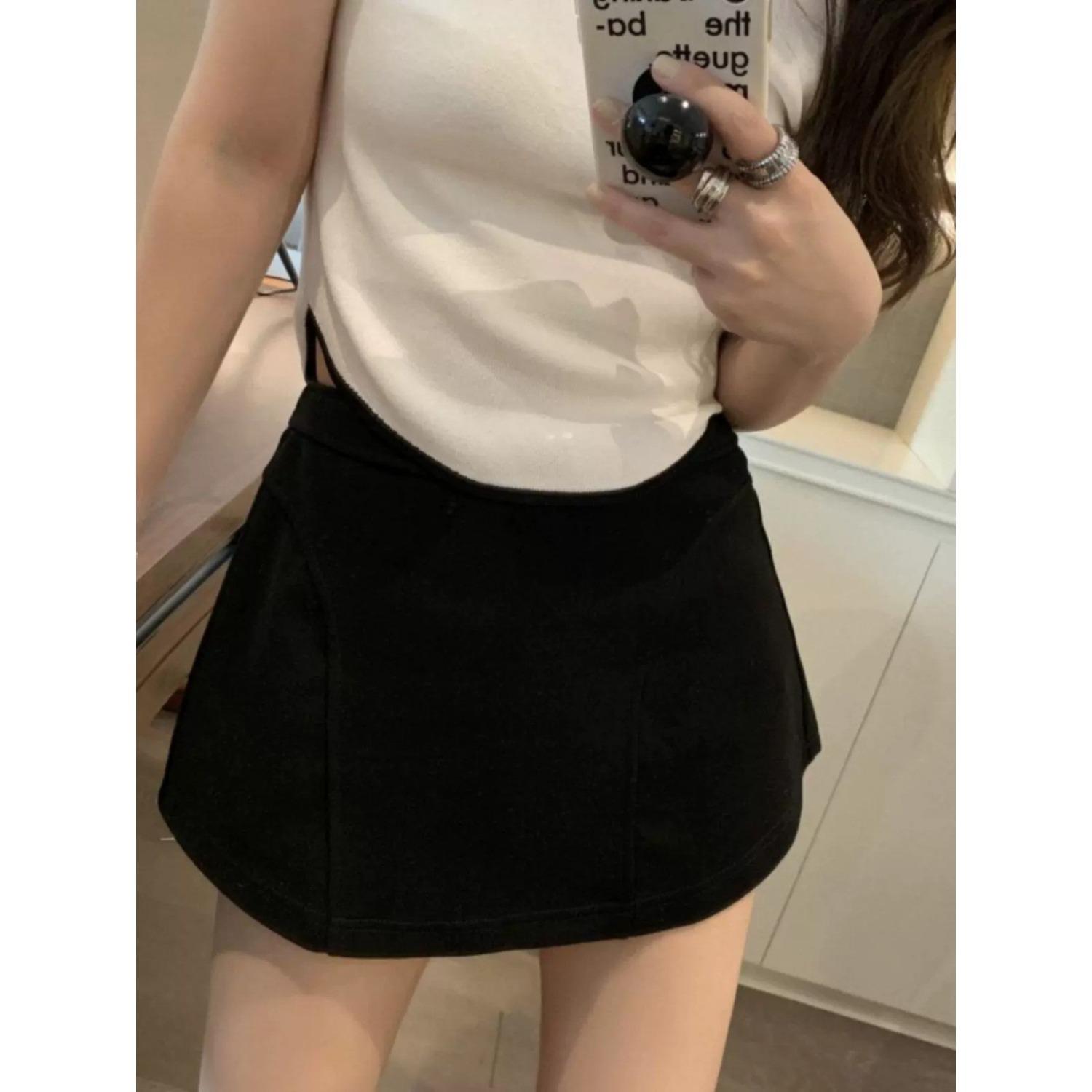 Women s High Waist Pleated Skirt Loose Fit Casual Summer A Line Tennis Mini Skirt S чёрный