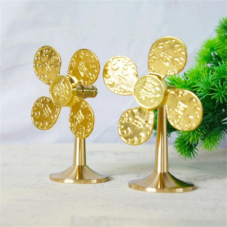 Brass Windmill Model Statue Luck Wealth Prosperities Metal Pinwheels Sculpture