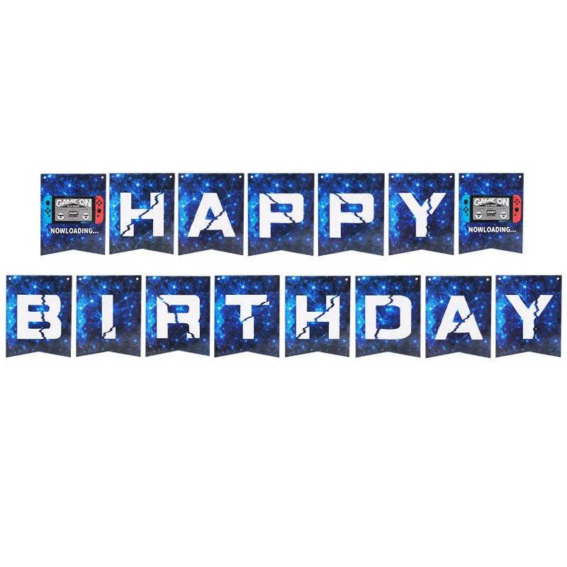 Game on Party Blue Handle Disposable Cutlery Cup Plate Napkin Banner Tablecloth Boy Game Birthday Party Decoration Supplies