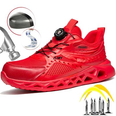 Modne Buty Męskie Bezpieczne z Obrotowym Guzikiem, Sneakersy ze Stalowym Noskiem, Odporne na Przebicie, Antysmashingowe, Robocze Buty Bezpieczne, Męskie Lekkie Sportowe Buty Robocze
