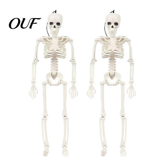 Small Horror Scene Accessories Realistic Halloween Skeleton Figure, 40cm Posable Joints Hanging Skull Decoration, Plastic for Home Decor Mini