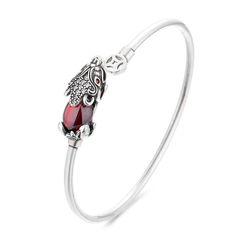 

Тайские серебряные медные монеты в стиле ретро привлекают богатство и транспорт, браслет Pixiu, женский гранат, мужчины и женщины делают старые открытые браслеты Adjustable size