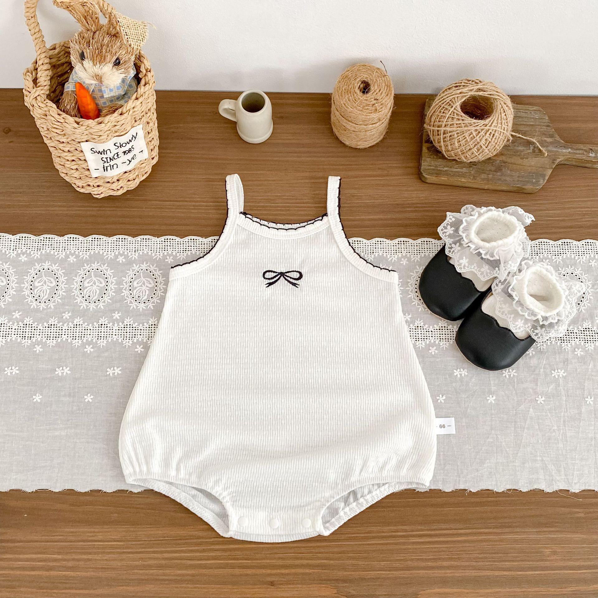 Baby Girl Summer Breathable Romper with Simple Bow Strap Onesie 66