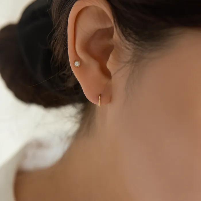 14k Bezel Freshwater Pearl Piercing (14k Gold) C04