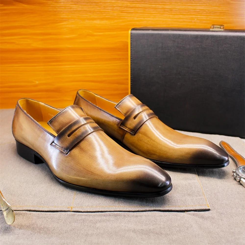 Fashion Men's Luxury Cowhide Loafers Wear-resistant Comfortable Leather Shoes Daily Dress Fashion Office Formal Footwear