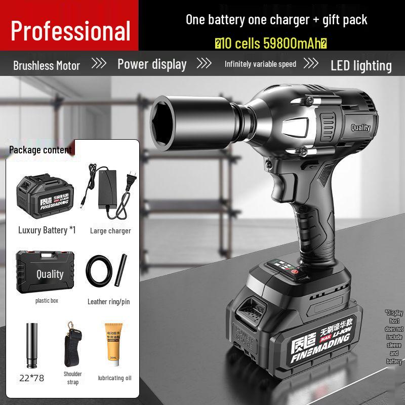 High Torque Rechargeable Brushless Impact Wrench with Lithium Battery for Car Repair