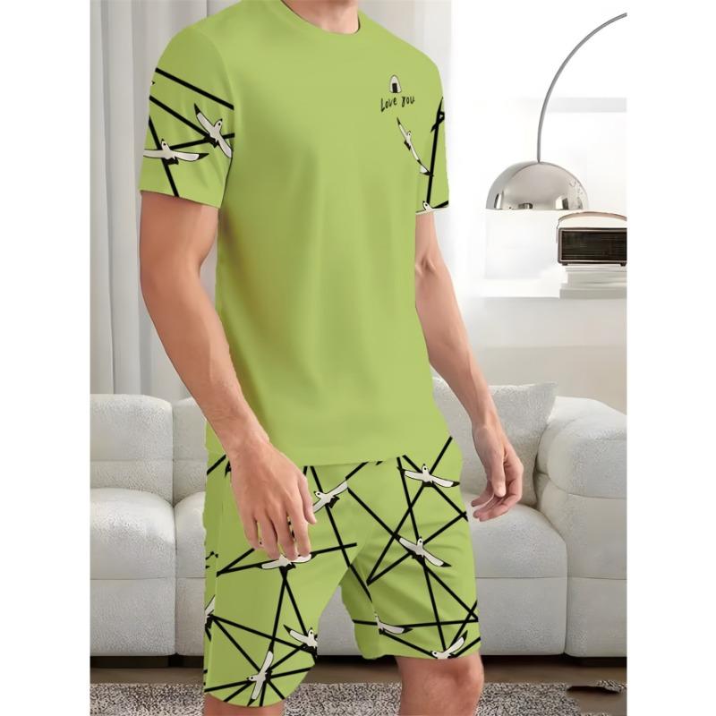 

Spring, summer and autumn men s fashionable casual suit short-sleeved shorts comfortable two-piece set XL