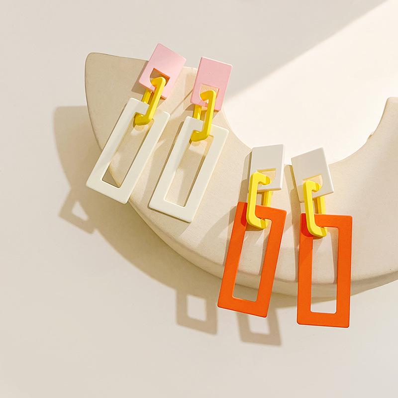 

S925 Silver Geometric Square Acrylic Color Block Stud Earrings for Women