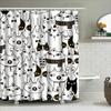 Black White Cartoon Cat Print Shower Curtain Waterproof Fabric For Bathroom Decorations Diy Home Decoration