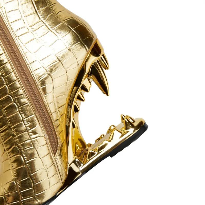 Fashion Size 35-43 Gold Silver Tiger Teeth Heel Women's Short Boots Brand 2025 European and American Style Leopard Pattern Pointed Shoes