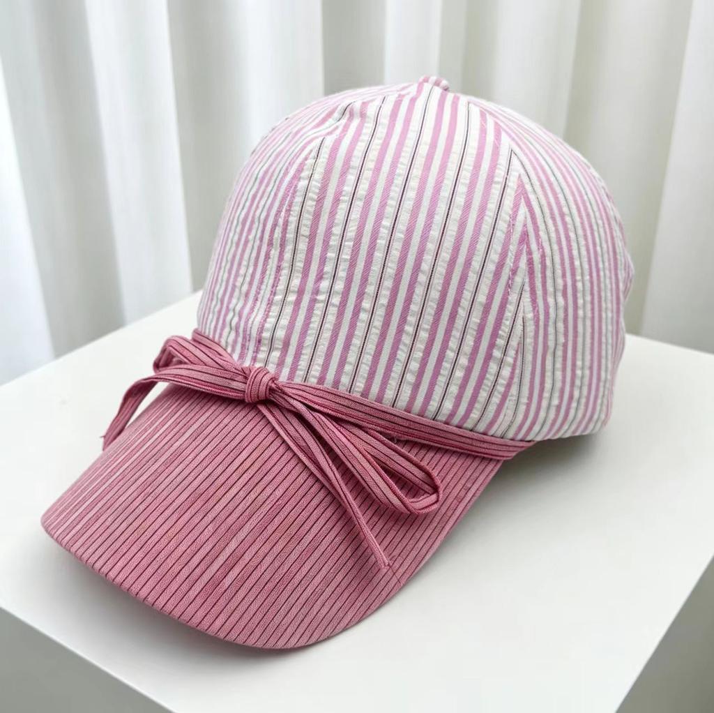 New Light and Breathable Versatile Sunshade Baseball Cap Women's Spring and Summer Small Fresh Striped Bow Baseball Cap