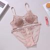 French Embroidered Sexy Lace Bunny Ears Underwear Set Breathable Large Breasts Small Gathered Bra for Women