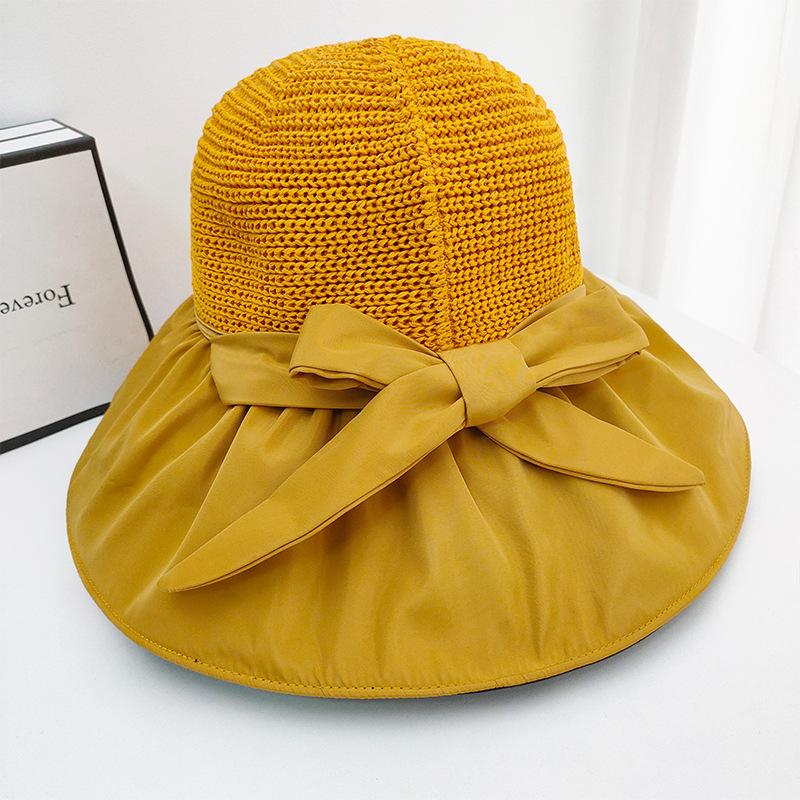 Summer UV Vinyl Sunscreen Cap Bow Hollow Visor Hat UV Bucket Hat Foldable Hats