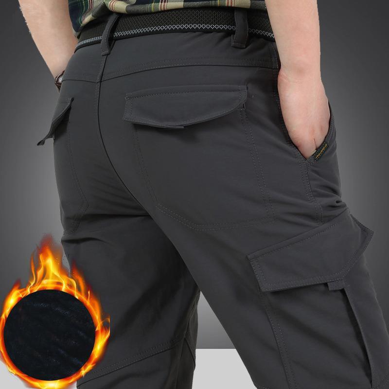 Outdoor Work Pants Men Winter Casual Cargo Trousers Waterproof Fleece Lined Pant Elastic Hiking Traveling Workwear