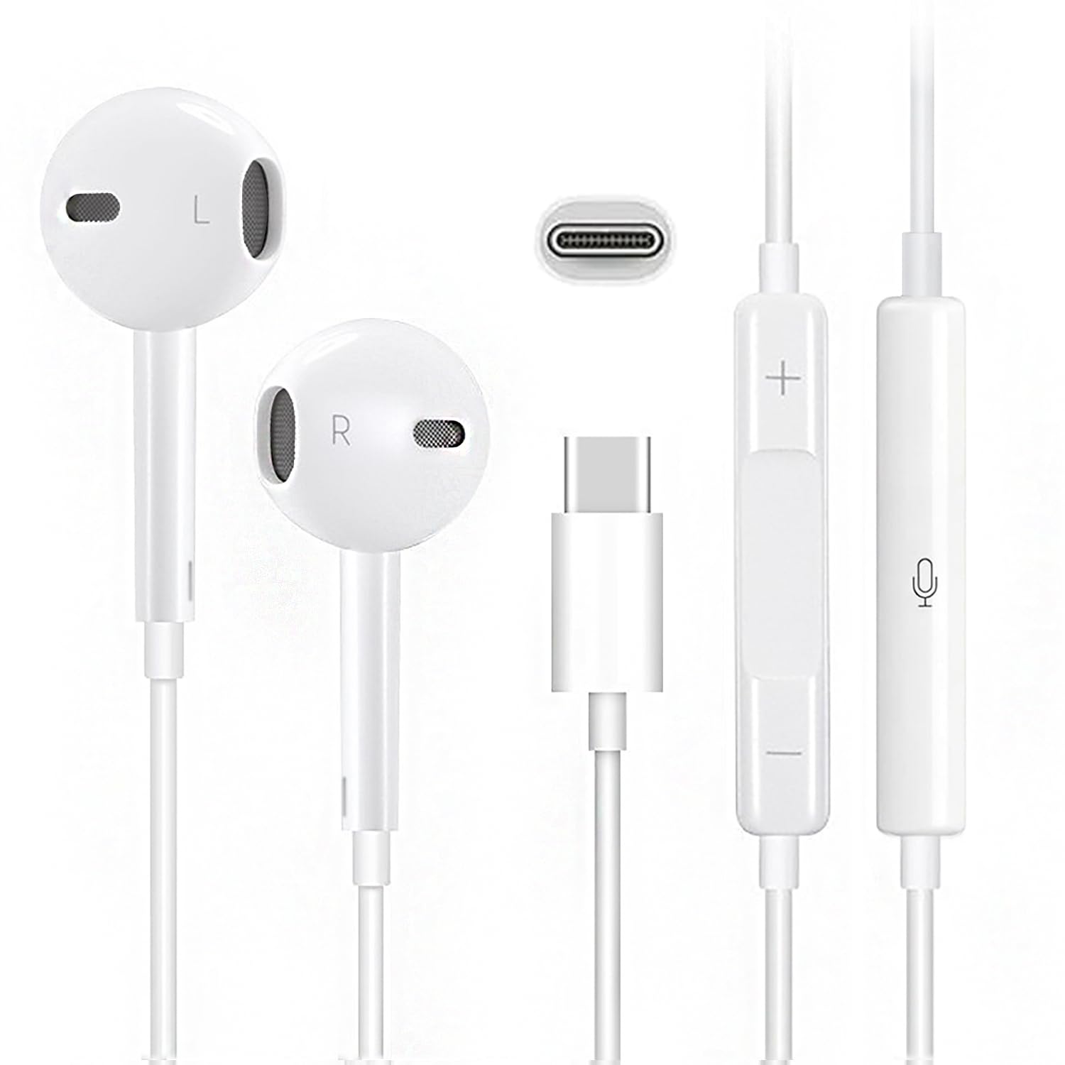 

Earphones New iPhone Noise Microphone Calls High Clear Volume Stereo Compatible with and Other Models Type-C [2025 15/16 Compatible] Cancelling, білий