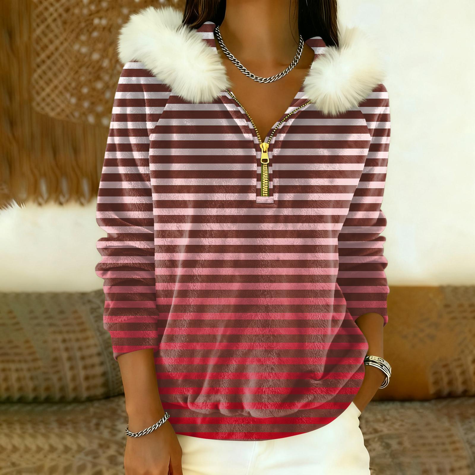 

Женский Свободный и Удобный Повседневный Модный Топ с Капюшоном на Полумолнии, с Длинным Рукавом и Обычной Печатью S