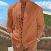 Men stand collar long sleeve shirt chinese style frog button spliced metal buttons loose casual daily vacation top