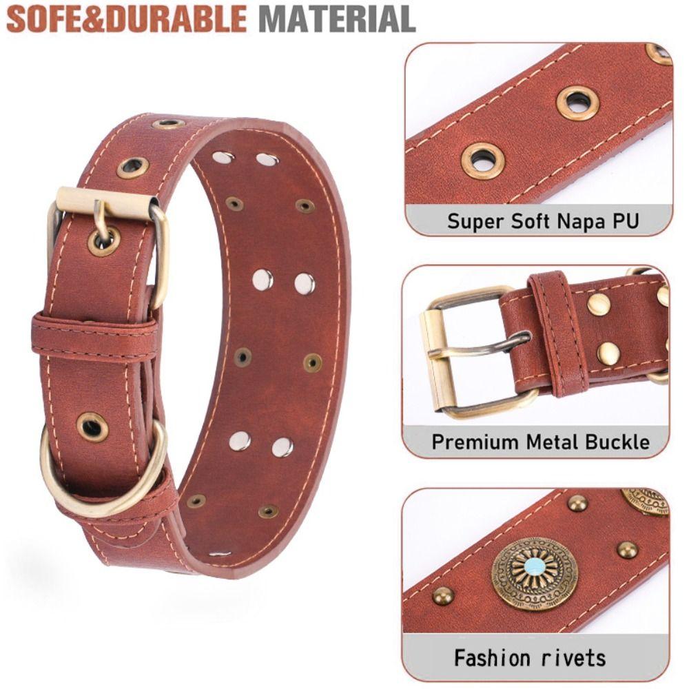 Vintage Leather Dog Collar Exquisite Puppy Necklace Bulldog Pet Collar  Medium Large-sized Dog