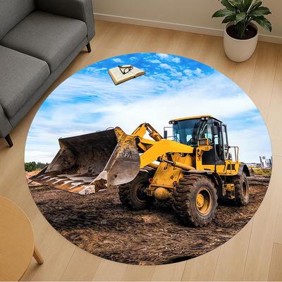 1 Stück Bulldozer Bau Rund Stuhlmatte Teppich - Rutschfest, Fußmatte für Büro, Schlafzimmer, Heimdekoration Weihnachtsgeschenk p0811265