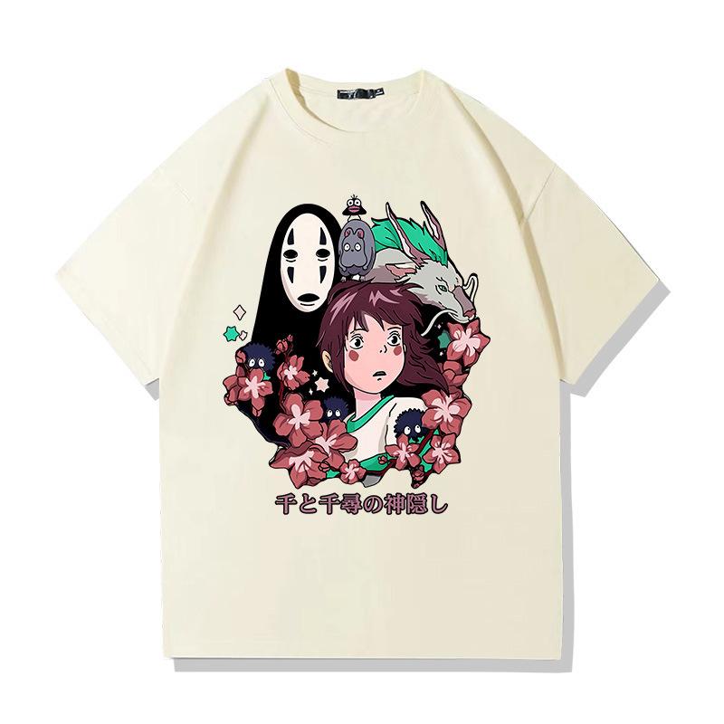 Japanese Anime Spirited Away 100% Cotton Short Sleeve T-shirt Men's and Women's Summer Fashion Brand Short Sleeve Clothes