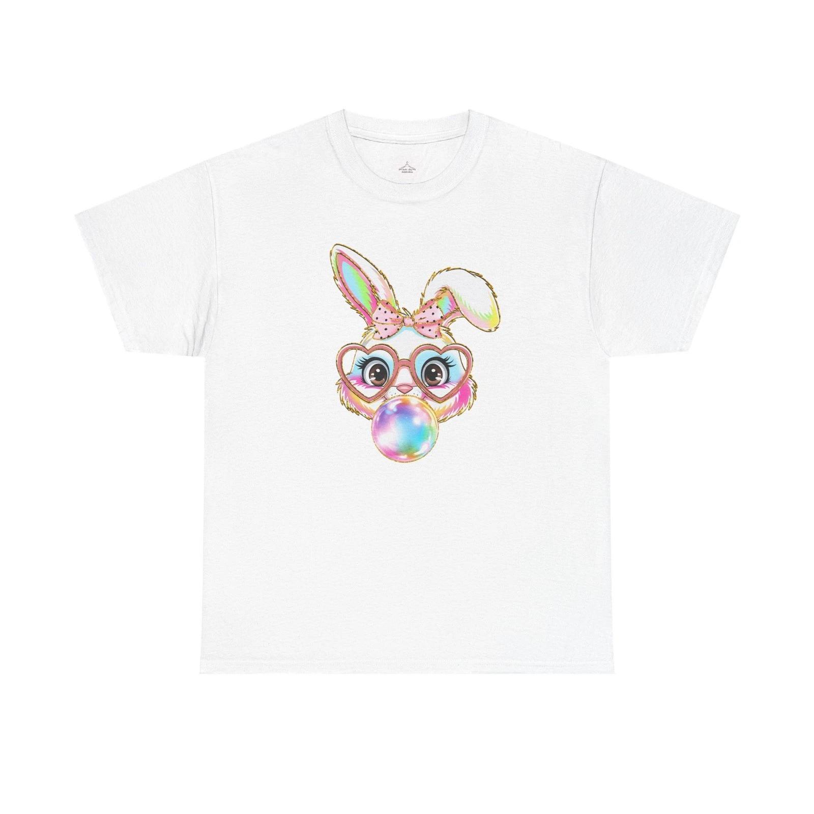 Bubble Gum Bunny Unisex Heavy Cotton Tee, Cute Animal Graphic Shirt, Easter S