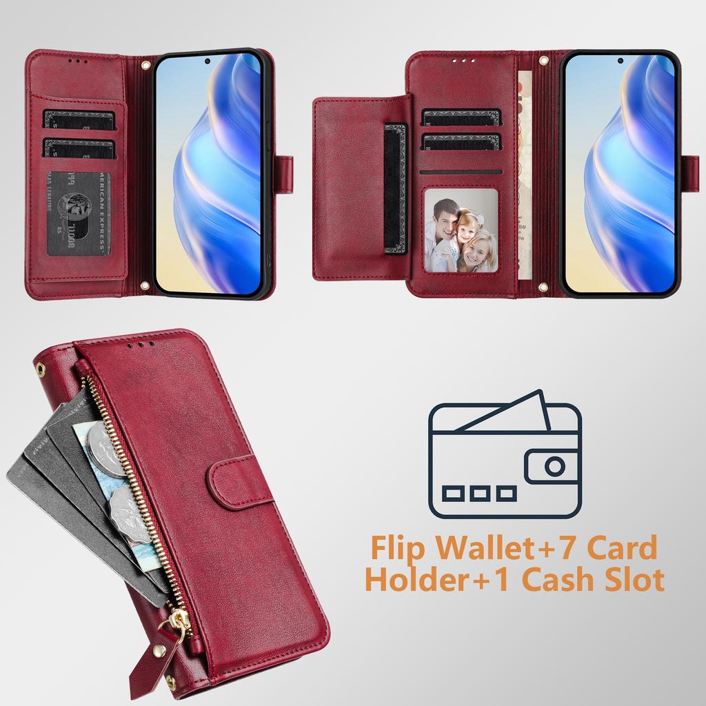 For Itel Power 70 4G Case Zipper Pocket Multiple Card Slots Leather Phone Cover